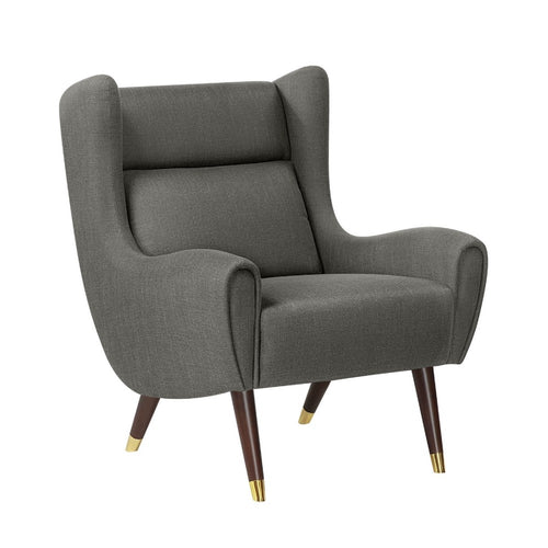 Koi Wingback Accent Chair, Textured Gray Polyester, Brown Solid Wood  - BM347835