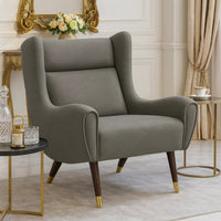 Koi Wingback Accent Chair, Textured Gray Polyester, Brown Solid Wood  - BM347835