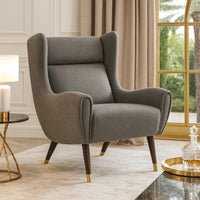 Koi Wingback Accent Chair, Textured Gray Polyester, Brown Solid Wood  - BM347835