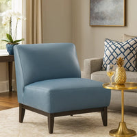 Poi Armless Slipper Chair, Blue Top Grain Buffalo Leather, Black Wood  - BM347836