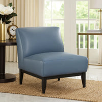Poi Armless Slipper Chair, Blue Top Grain Buffalo Leather, Black Wood  - BM347836