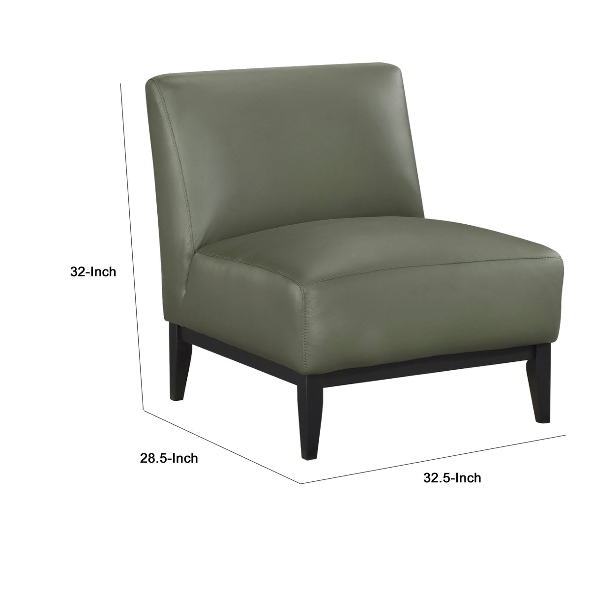 Poi Armless Slipper Chair, Green Top Grain Buffalo Leather, Black Wood  - BM347837