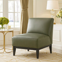 Poi Armless Slipper Chair, Green Top Grain Buffalo Leather, Black Wood  - BM347837