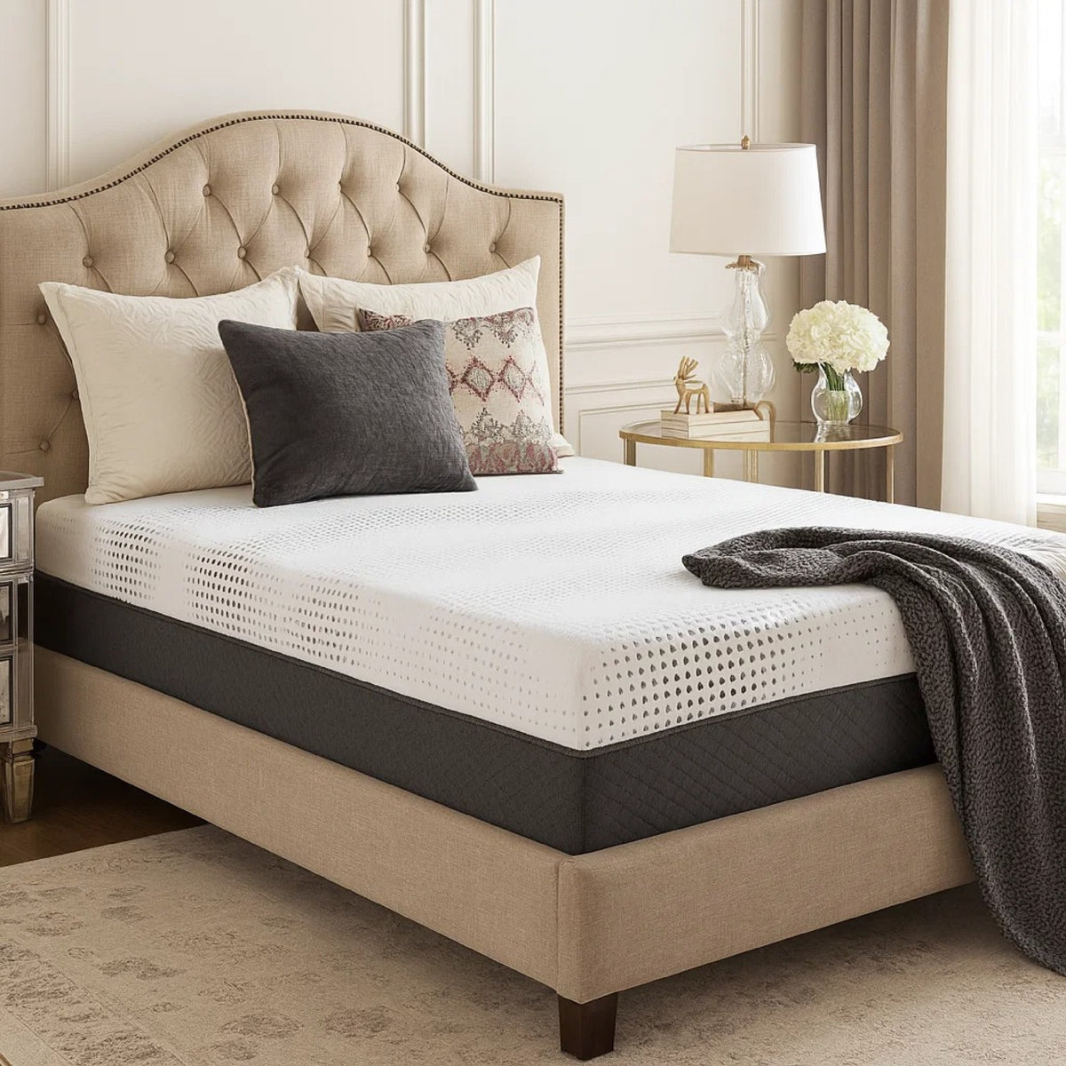 Mea Queen Size Mattress, Firm Green Tea Cool Gel Memory Foam, 12 Inch  - BM347847