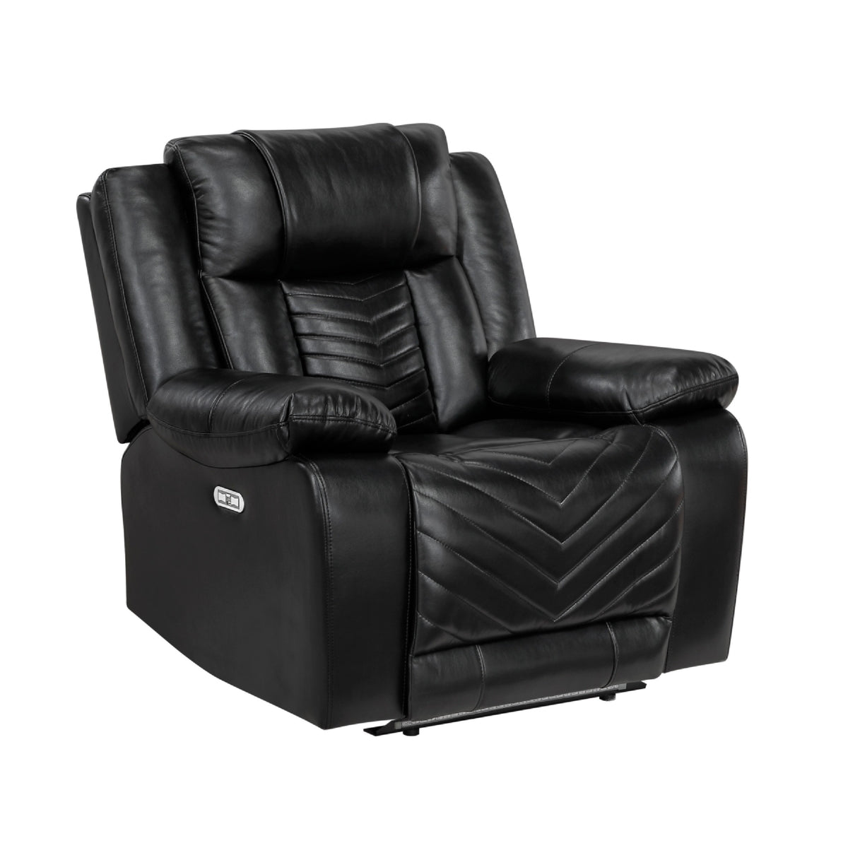 Power Reclining Chair, USB Ports and Blue LED, Foam Fill Black Faux Leather  - BM347854