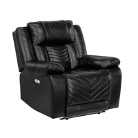 Power Reclining Chair, USB Ports and Blue LED, Foam Fill Black Faux Leather  - BM347854
