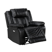 Power Reclining Chair, USB Ports and Blue LED, Foam Fill Black Faux Leather  - BM347854