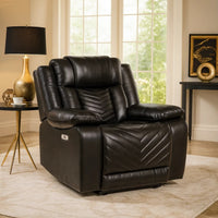 Power Reclining Chair, USB Ports and Blue LED, Foam Fill Black Faux Leather  - BM347854