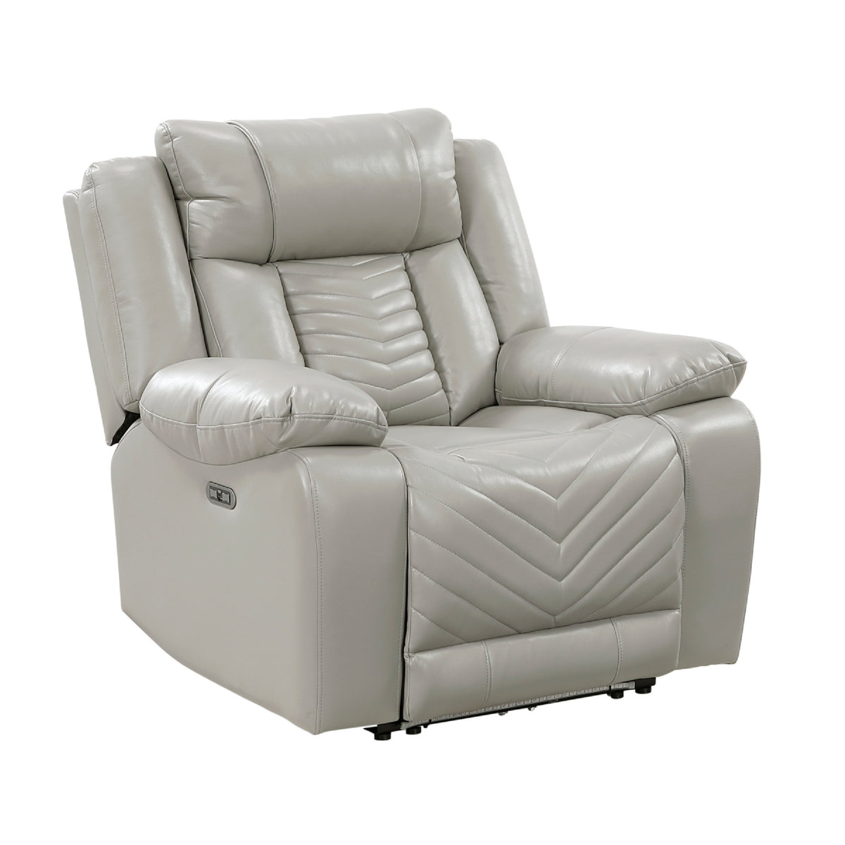 Power Reclining Chair, USB Ports and Blue LED, Foam Fill Gray Faux Leather  - BM347855