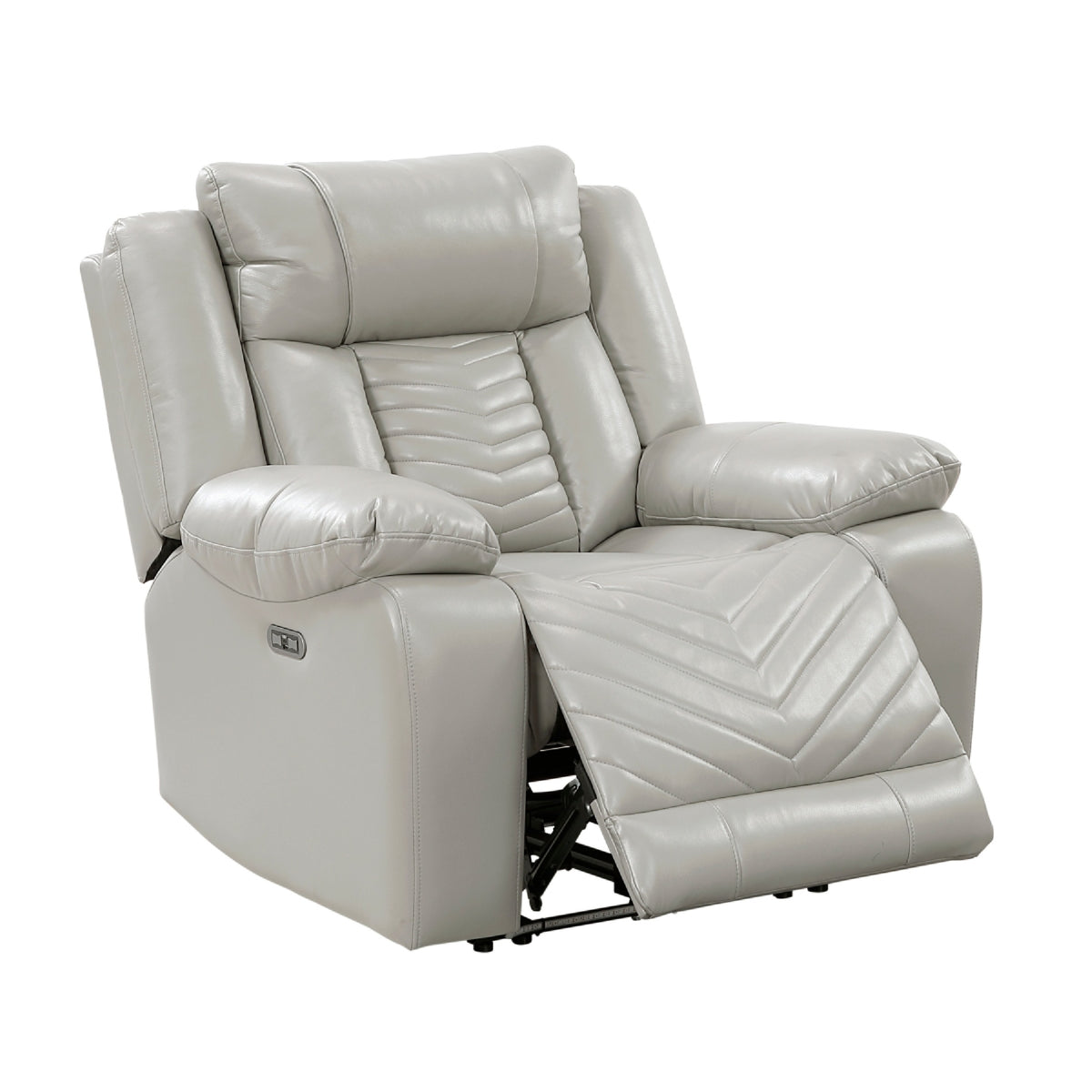 Power Reclining Chair, USB Ports and Blue LED, Foam Fill Gray Faux Leather  - BM347855