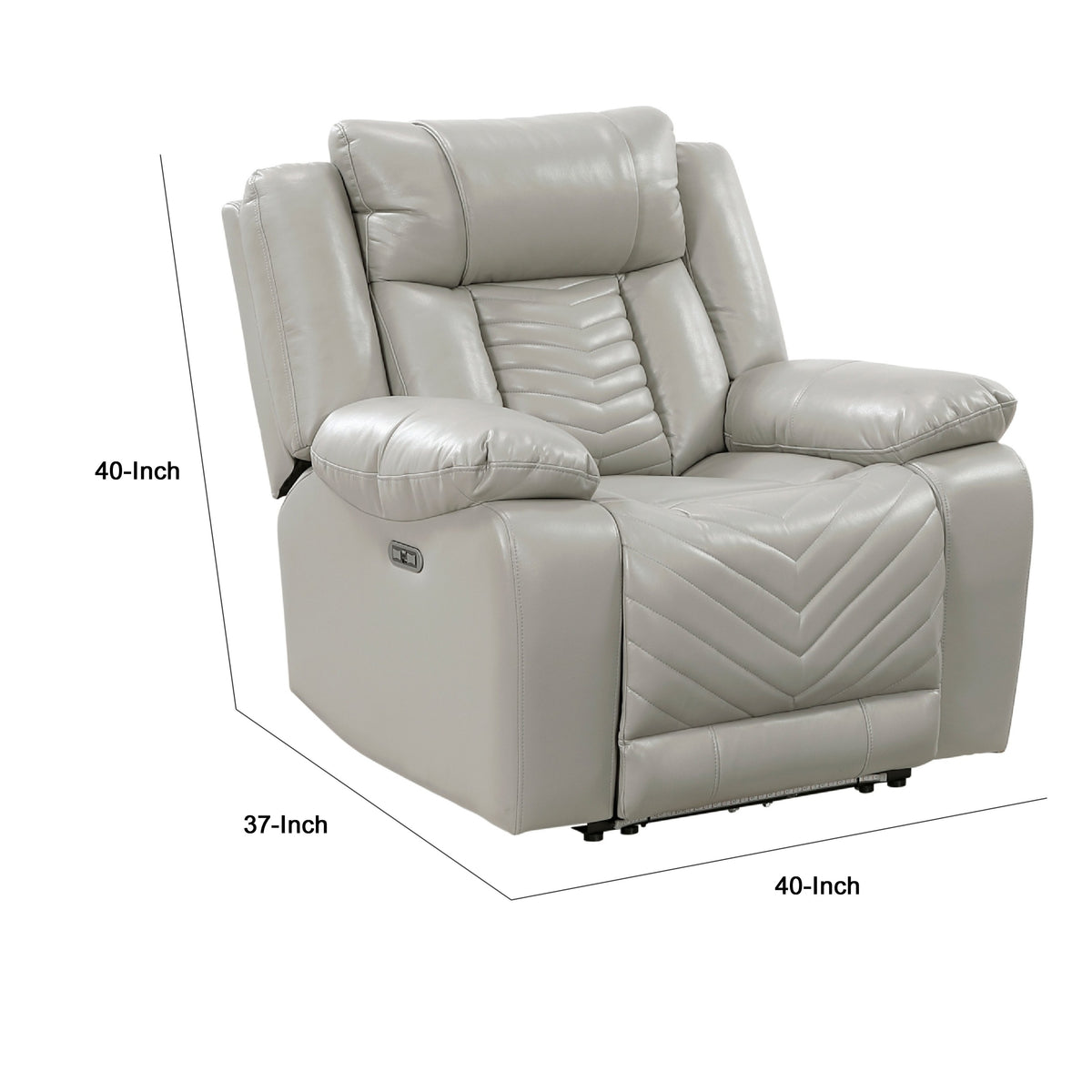 Power Reclining Chair, USB Ports and Blue LED, Foam Fill Gray Faux Leather  - BM347855