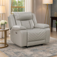 Power Reclining Chair, USB Ports and Blue LED, Foam Fill Gray Faux Leather  - BM347855