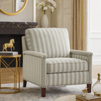 Claire Manual Reclining Chair, Beige and Gray Striped Pattern Polyester  - BM347860