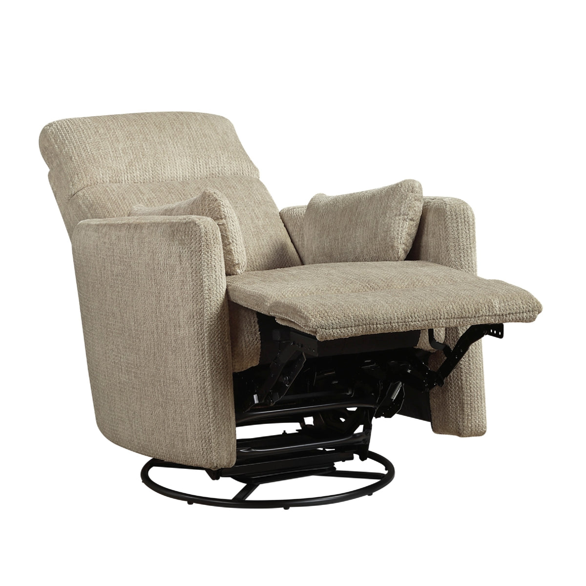 Liny Swivel Manual Glider Reclining Chair with 2 Pillows, Brown Microfiber  - BM347866