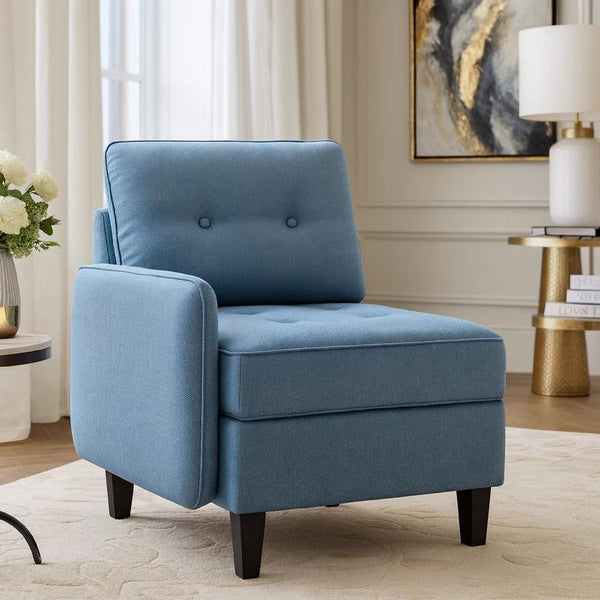 Gey Modular Single Armchair with Storage Seat, Button Tufted Blue Polyester