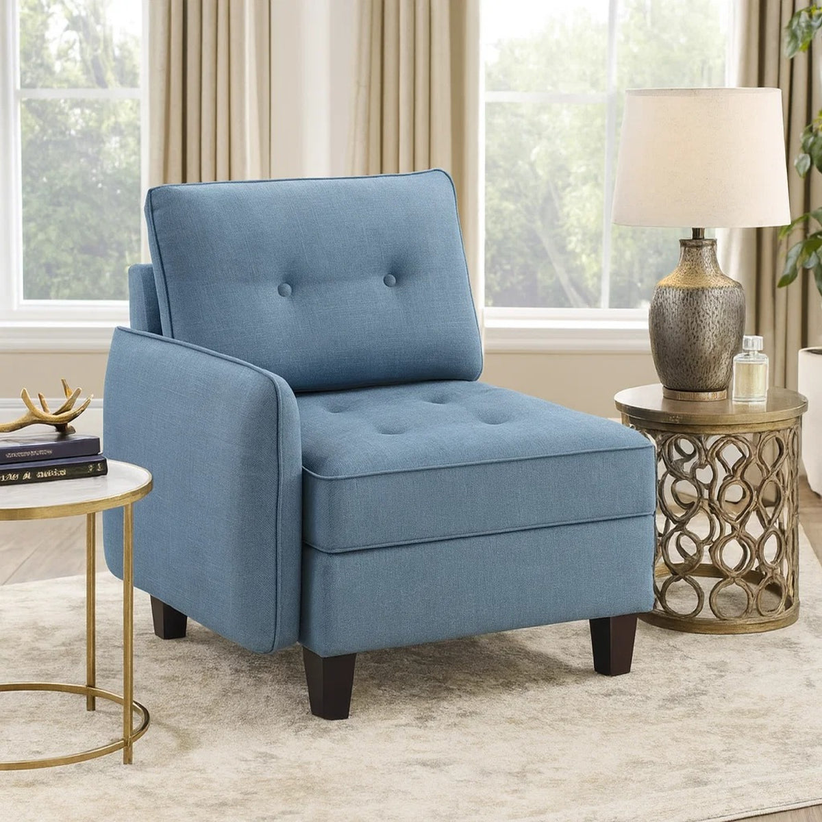 Gey Modular Single Armchair with Storage Seat, Button Tufted Blue Polyester  - BM347867