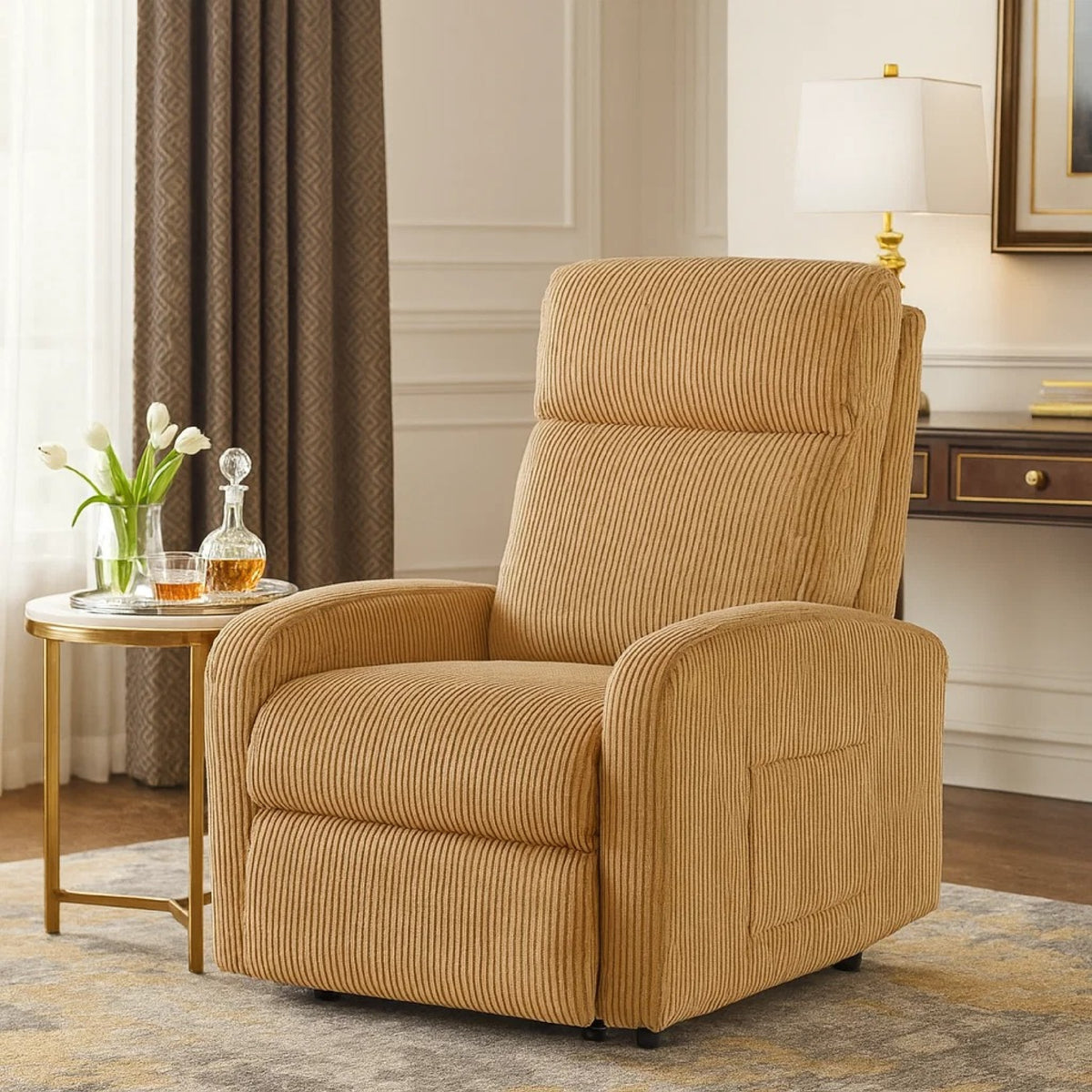 Pary Power Lift Chair, Armrests with Magazine Pocket, Yellow Corduroy  - BM347873