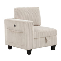 Wely Modular 1 Arm Chair with Lift Storage Seat, USB Ports, Beige Corduroy   - BM347874