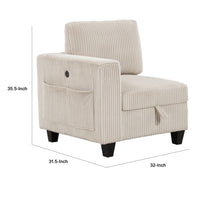 Wely Modular 1 Arm Chair with Lift Storage Seat, USB Ports, Beige Corduroy   - BM347874