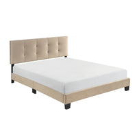 Viki Queen Platform Bed, Button Tufted, Light Brown Velvet Upholstery  - BM347894
