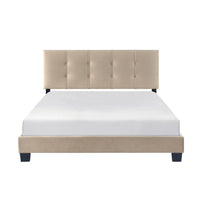 Viki Queen Platform Bed, Button Tufted, Light Brown Velvet Upholstery  - BM347894