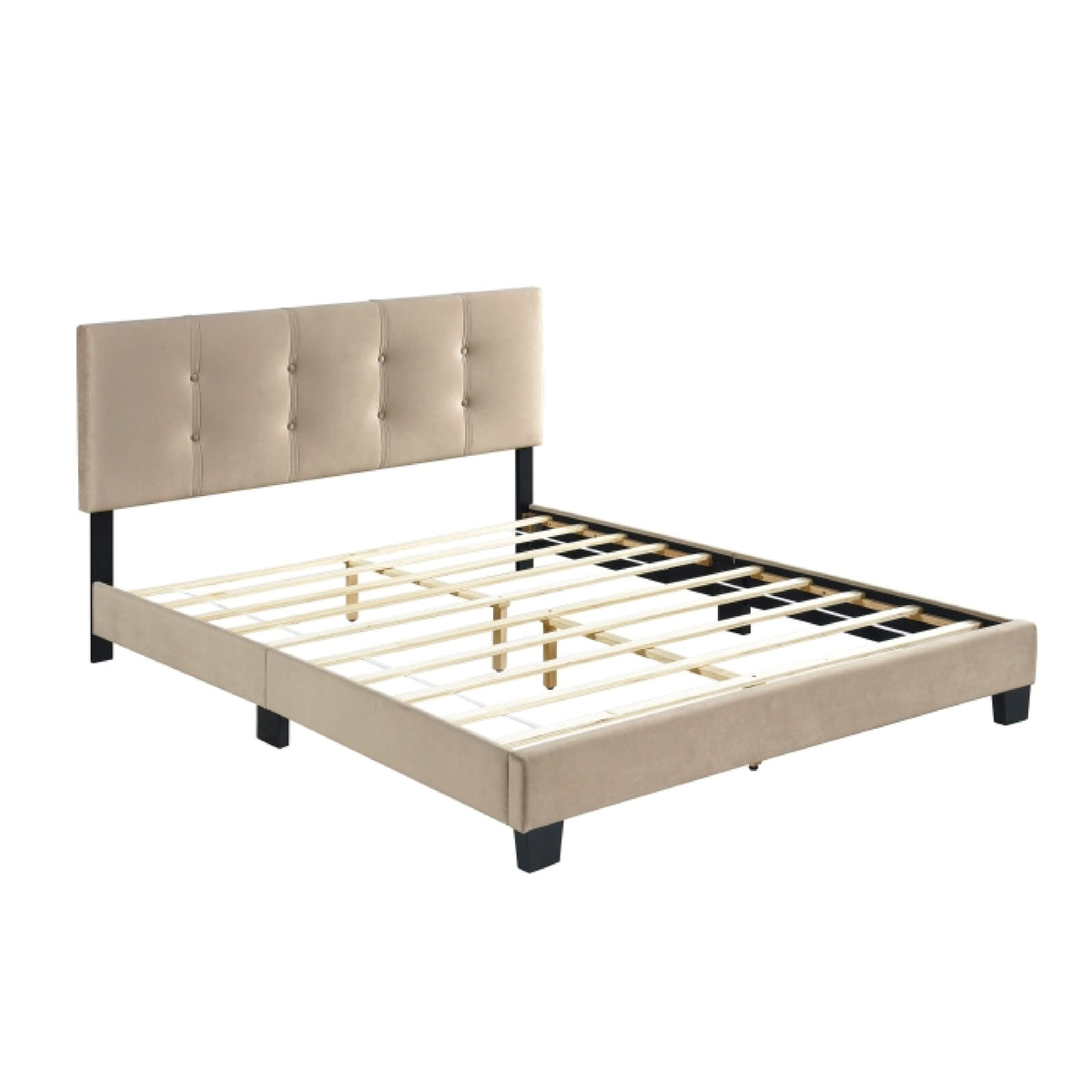 Viki Queen Platform Bed, Button Tufted, Light Brown Velvet Upholstery  - BM347894