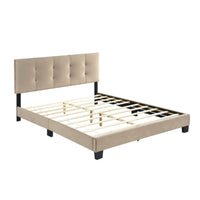 Viki Queen Platform Bed, Button Tufted, Light Brown Velvet Upholstery  - BM347894