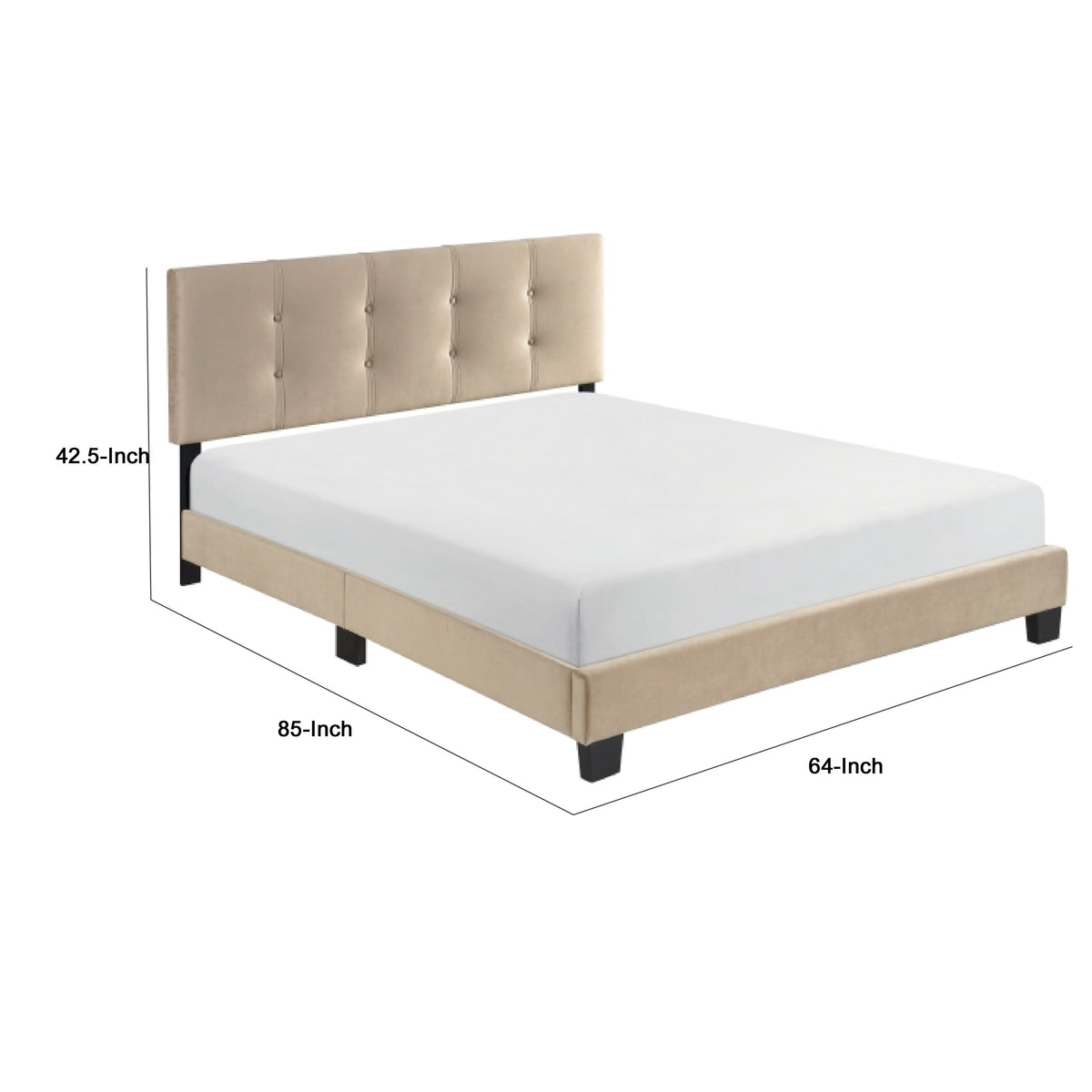Viki Queen Platform Bed, Button Tufted, Light Brown Velvet Upholstery  - BM347894