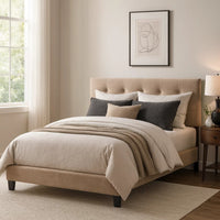 Viki Queen Platform Bed, Button Tufted, Light Brown Velvet Upholstery  - BM347894
