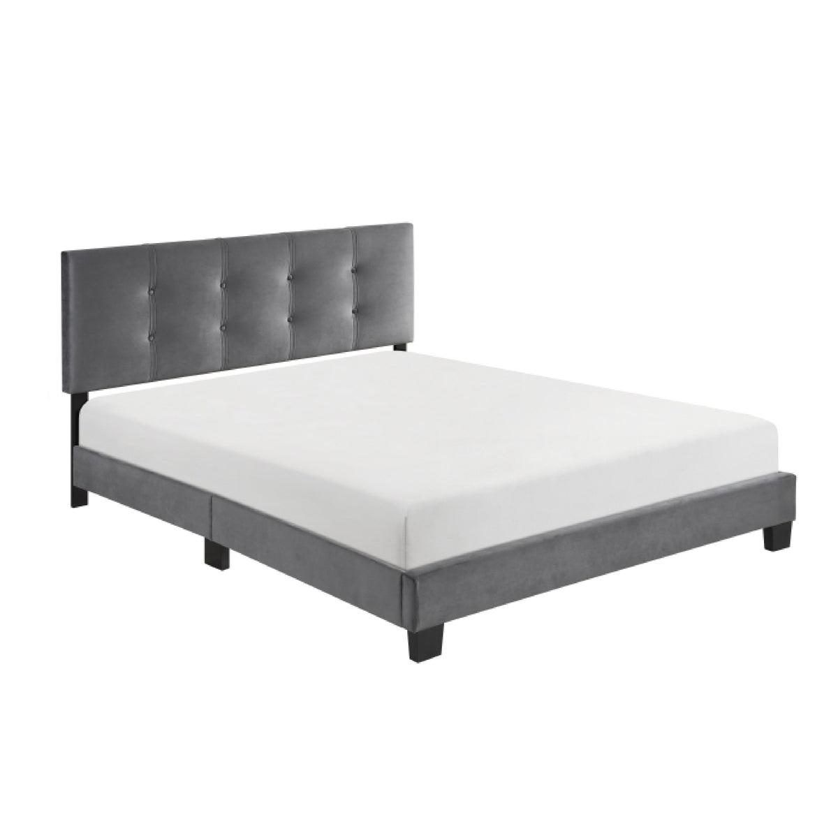 Viki Queen Platform Bed, Button Tufted, Dark Gray Velvet Upholstery  - BM347895