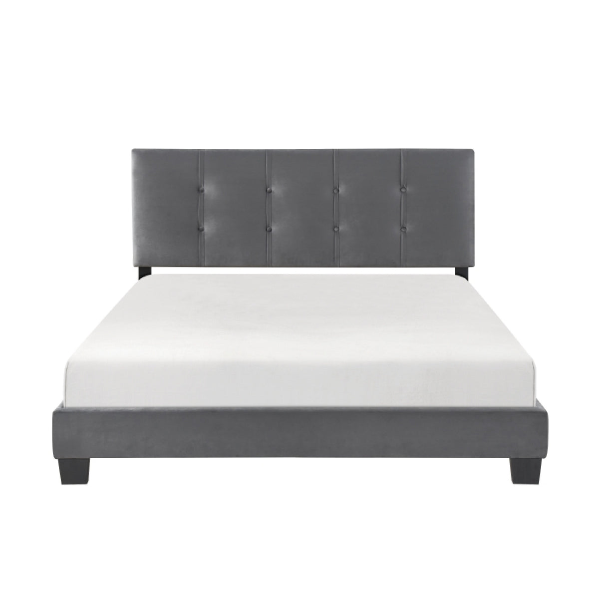 Viki Queen Platform Bed, Button Tufted, Dark Gray Velvet Upholstery  - BM347895