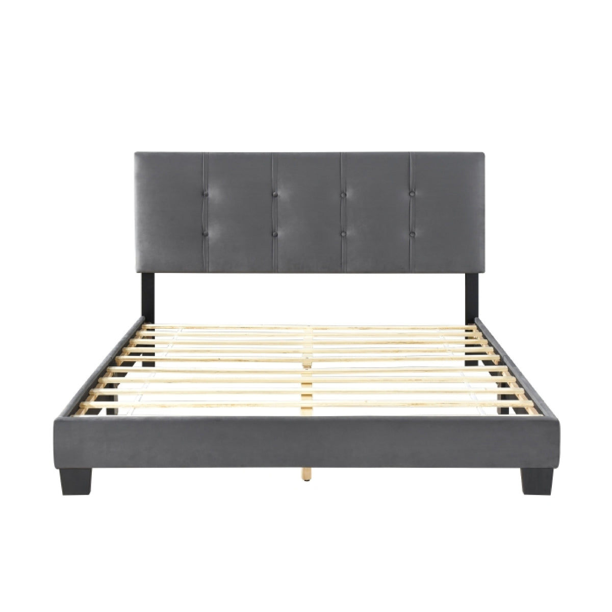 Viki Queen Platform Bed, Button Tufted, Dark Gray Velvet Upholstery  - BM347895