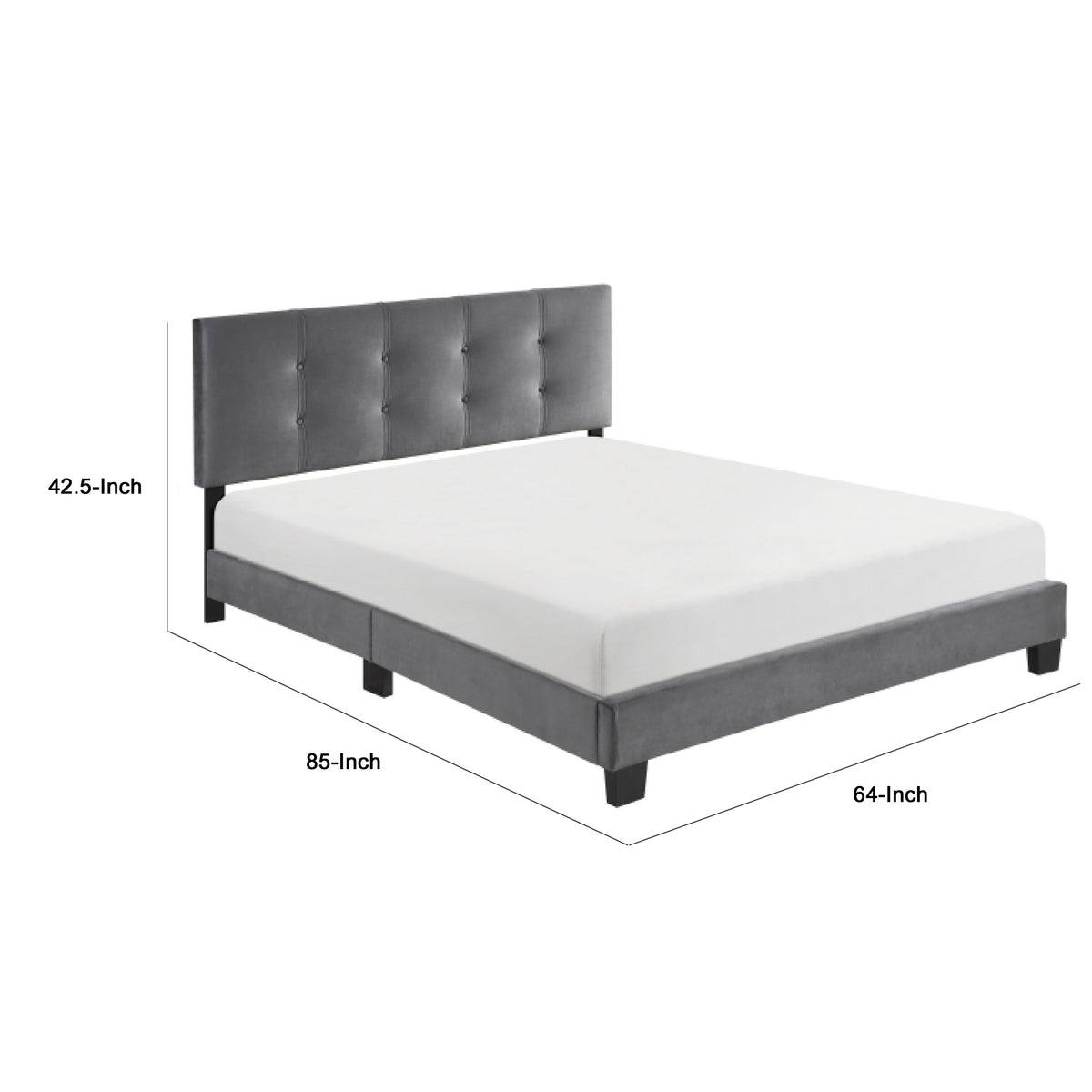 Viki Queen Platform Bed, Button Tufted, Dark Gray Velvet Upholstery  - BM347895