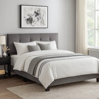 Viki Queen Platform Bed, Button Tufted, Dark Gray Velvet Upholstery  - BM347895