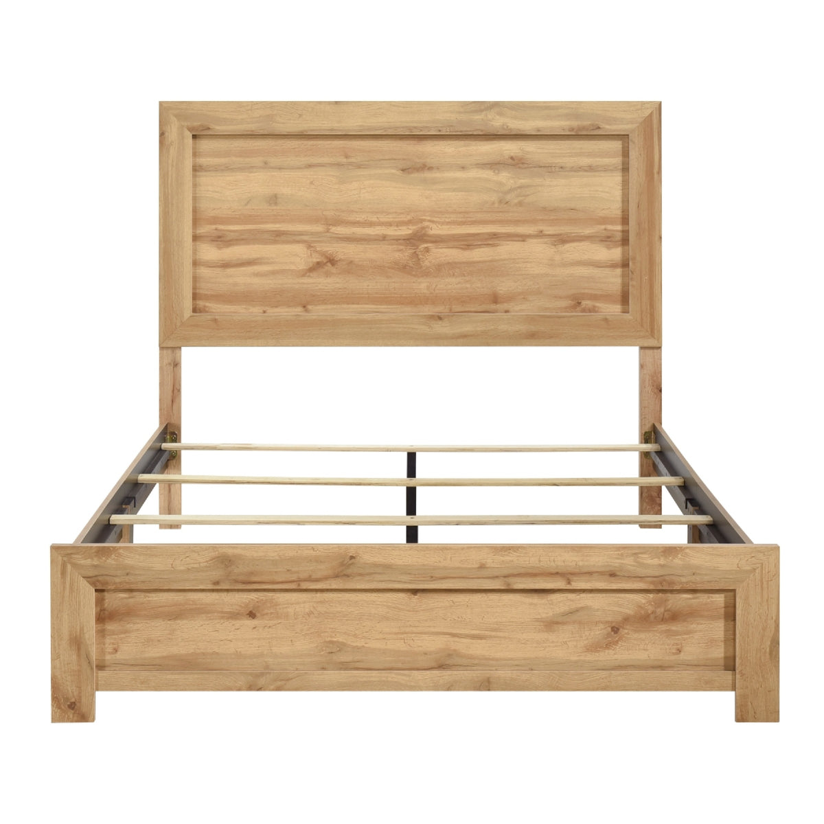 Eby Queen Size Bed, Panel Design, Natural Brown Melamine Laminate  - BM347896