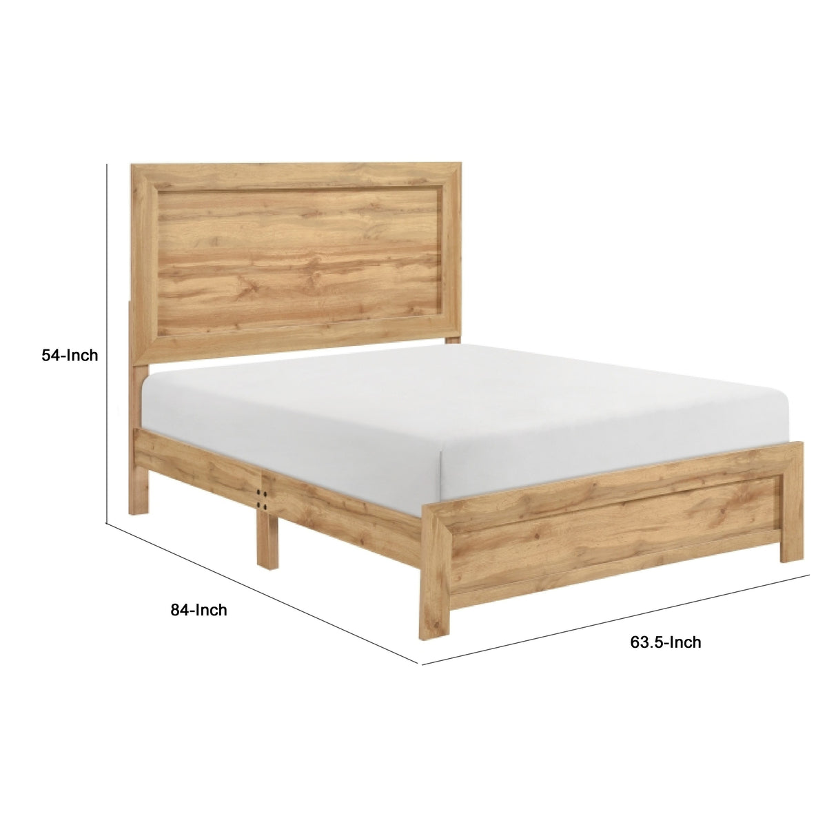 Eby Queen Size Bed, Panel Design, Natural Brown Melamine Laminate  - BM347896