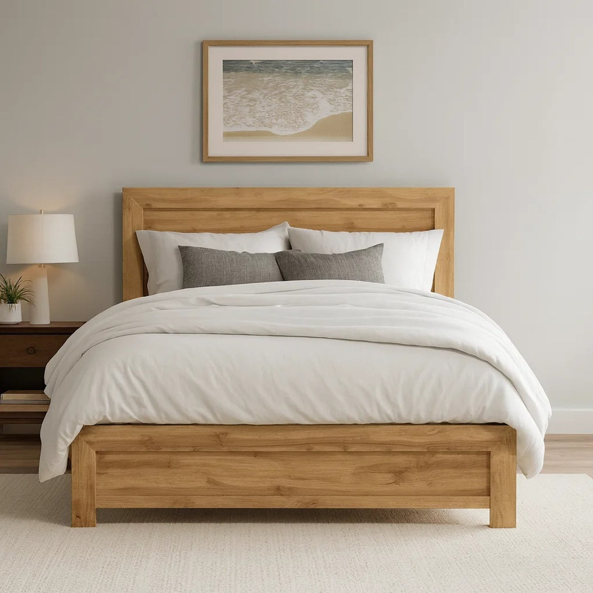 Eby California King Bed, Panel Design, Natural Brown Melamine Laminate  - BM347897