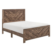 Eby Queen Size Bed, Modern Chevron Panel Design, Veneer Brown  - BM347899