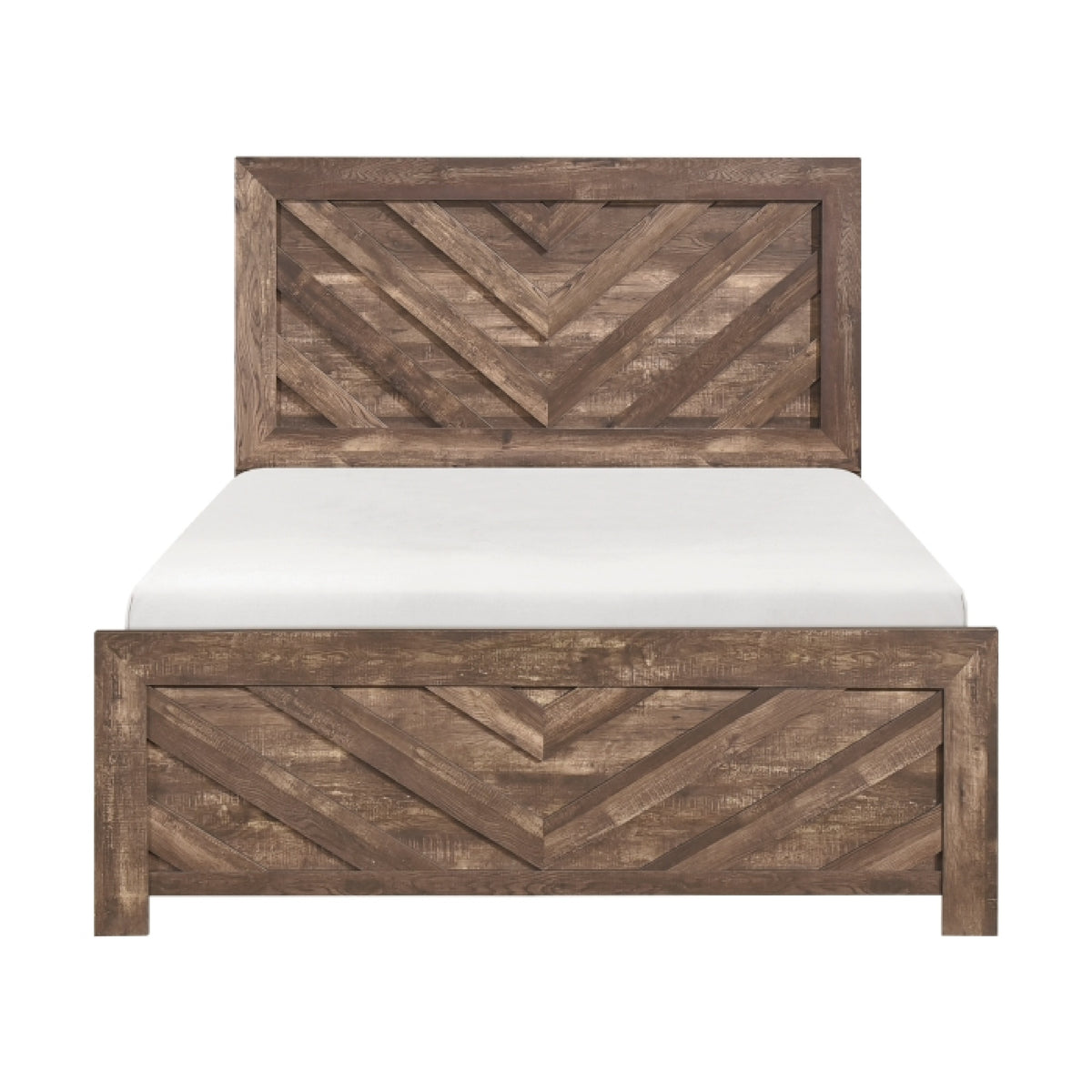 Eby Queen Size Bed, Modern Chevron Panel Design, Veneer Brown  - BM347899