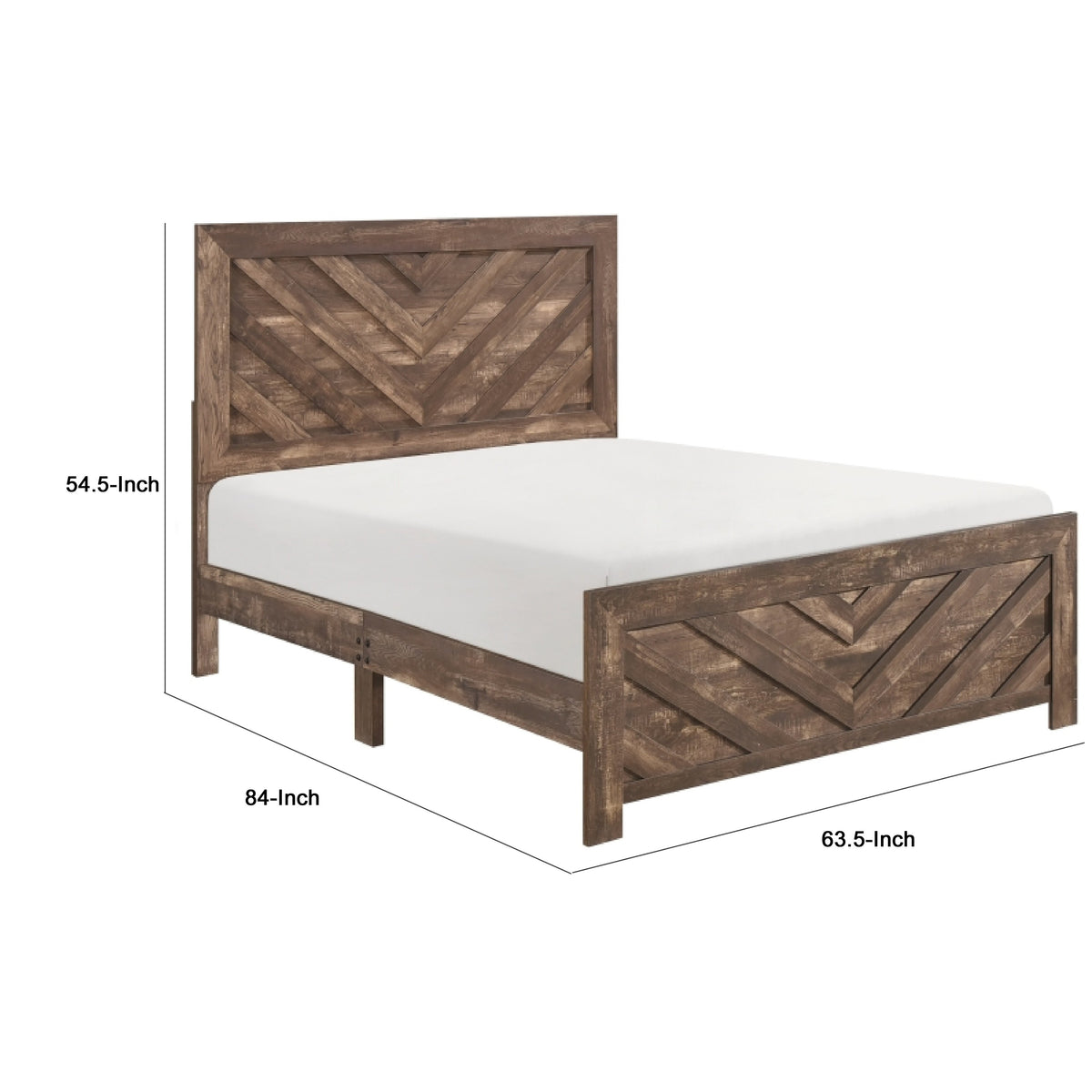 Eby Queen Size Bed, Modern Chevron Panel Design, Veneer Brown  - BM347899