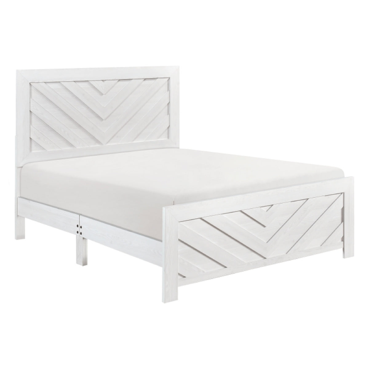 Eby Queen Size Bed, Modern Chevron Panel Design, White Veneer  - BM347904