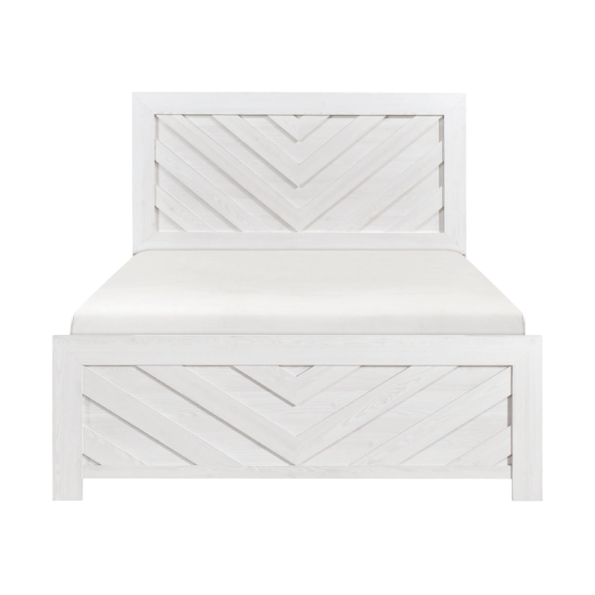 Eby Queen Size Bed, Modern Chevron Panel Design, White Veneer  - BM347904