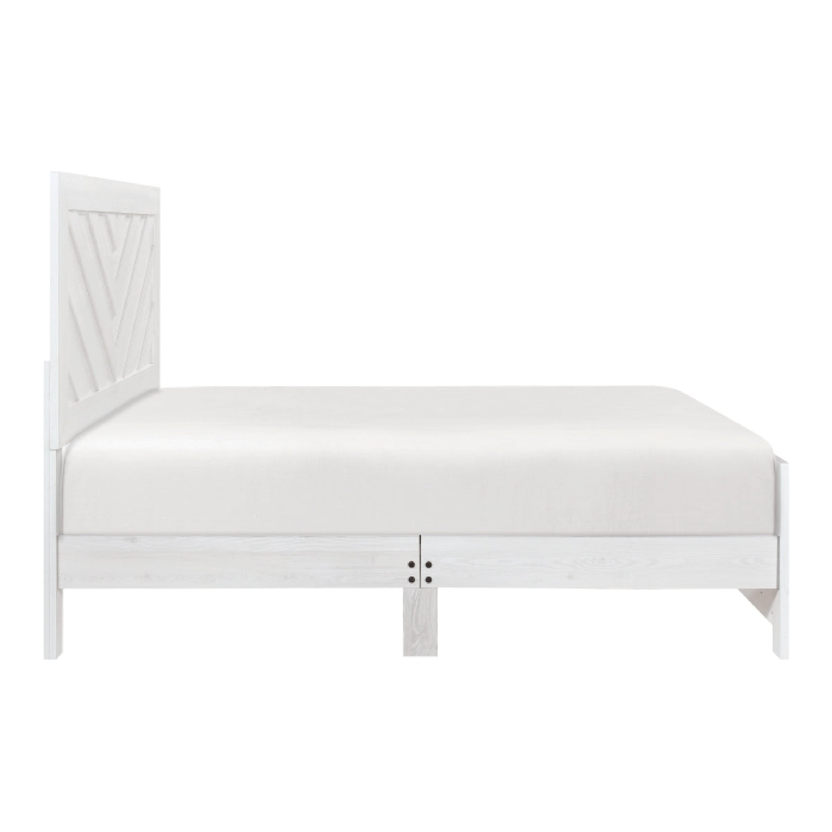 Eby Queen Size Bed, Modern Chevron Panel Design, White Veneer  - BM347904