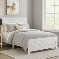 Eby Queen Size Bed, Modern Chevron Panel Design, White Veneer  - BM347904