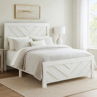 Eby Queen Size Bed, Modern Chevron Panel Design, White Veneer  - BM347904
