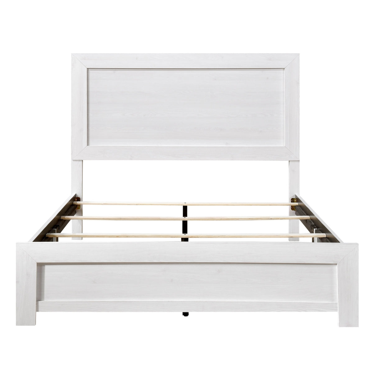 Eby Queen Size Bed, Modern Panel Design, 3D White Veneer and Wood  - BM347907