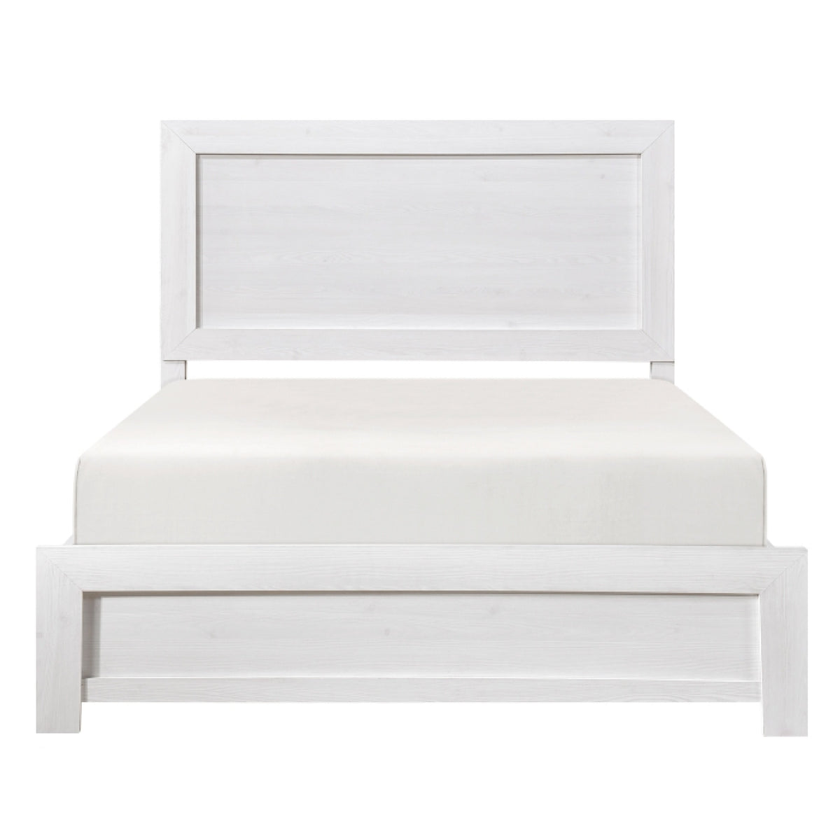 Eby Queen Size Bed, Modern Panel Design, 3D White Veneer and Wood  - BM347907