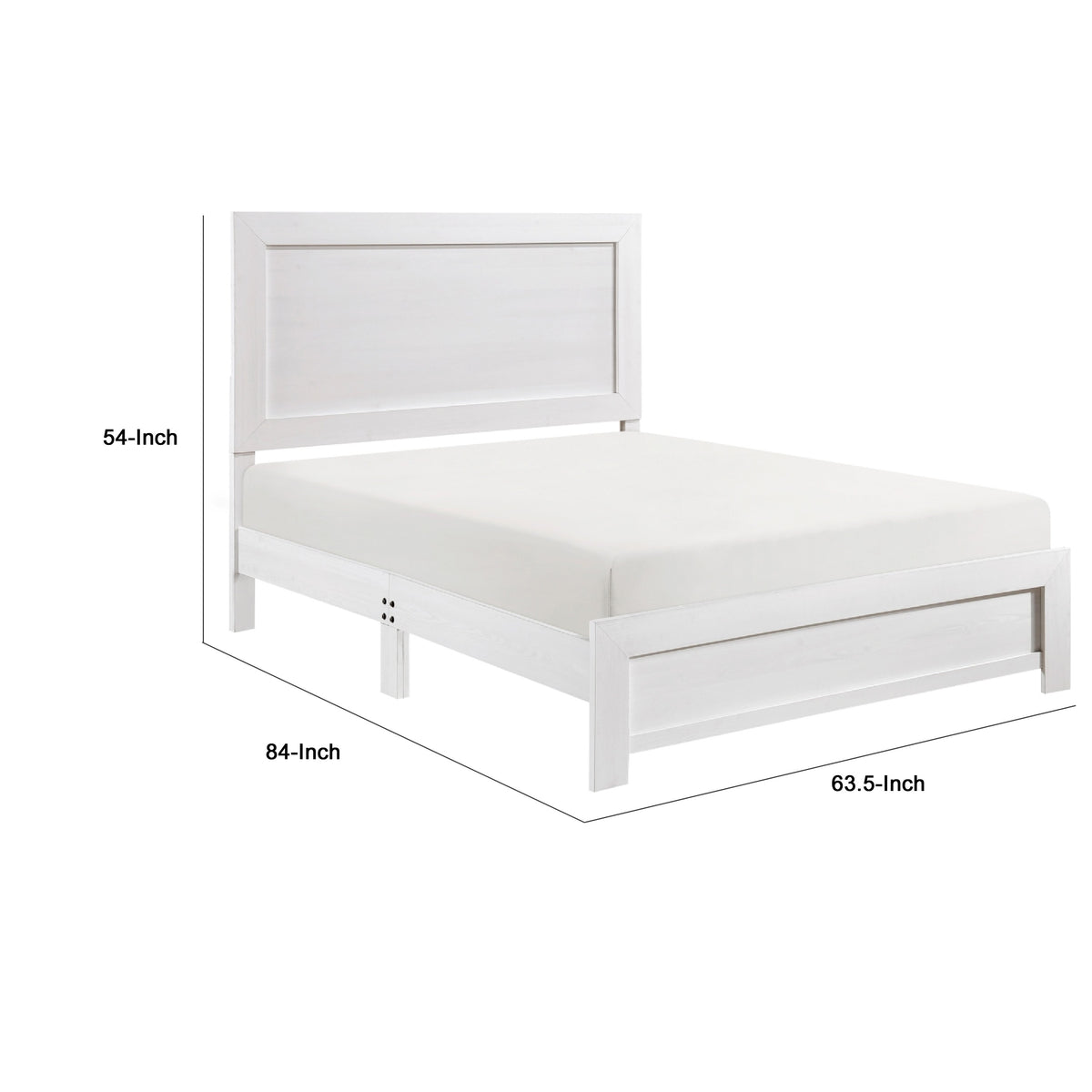 Eby Queen Size Bed, Modern Panel Design, 3D White Veneer and Wood  - BM347907