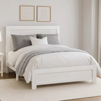 Eby Queen Size Bed, Modern Panel Design, 3D White Veneer and Wood  - BM347907