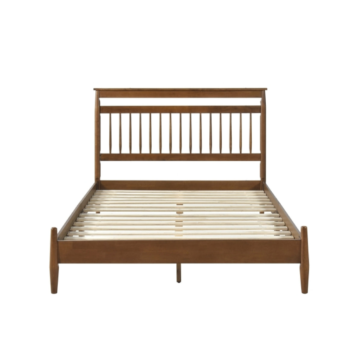 Kemo Queen Platform Bed, Transitional Slatted Headboard, Chestnut Brown  - BM347908
